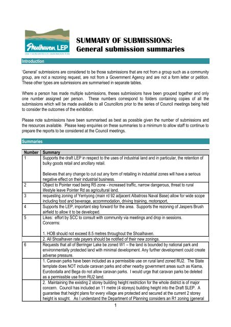 Summary of General Submissions - SLEP - NSW Government