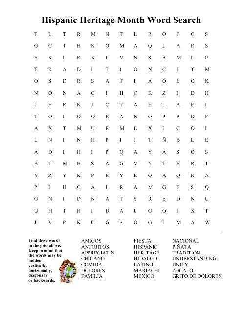 Hispanic Heritage Month Word Search