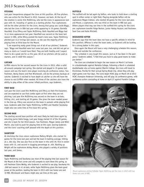 2013 SOFTBALL Guide - MSJ Lions Athletics