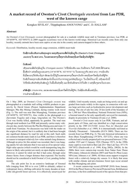 A Market Record Of Owston S Civet Chrotogale Owstoni From Lao Pdr