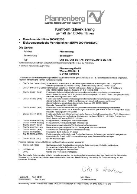 SIL Zertifikat - Pfannenberg
