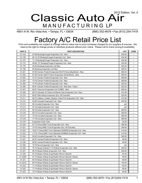 Factory Air Conditioning Parts & Service Catalog - Classic Auto Air