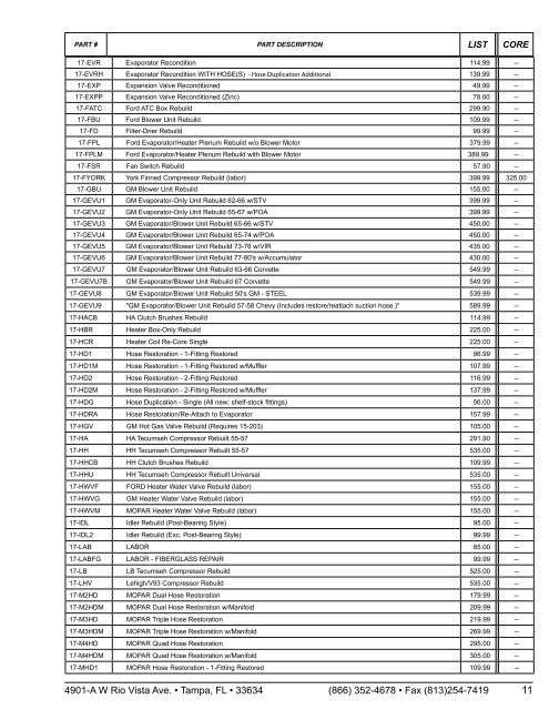 Factory Air Conditioning Parts & Service Catalog - Classic Auto Air