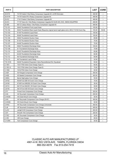 Factory Air Conditioning Parts & Service Catalog - Classic Auto Air
