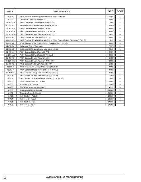 Factory Air Conditioning Parts & Service Catalog - Classic Auto Air