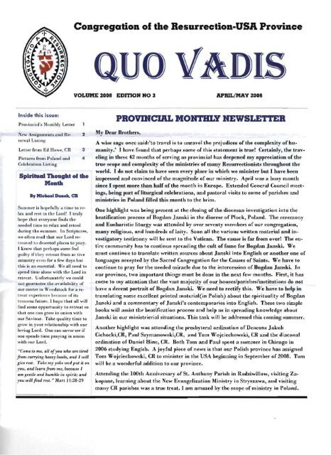 QUOVADIS - Congregation of the Resurrection, Priests, Brothers ...