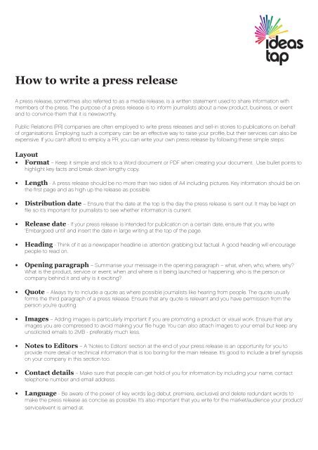 How to write a press release - IdeasTap