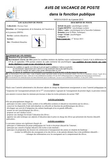 51 MS PVN DEFIJ - Psychologue scolaire ... - Province Nord