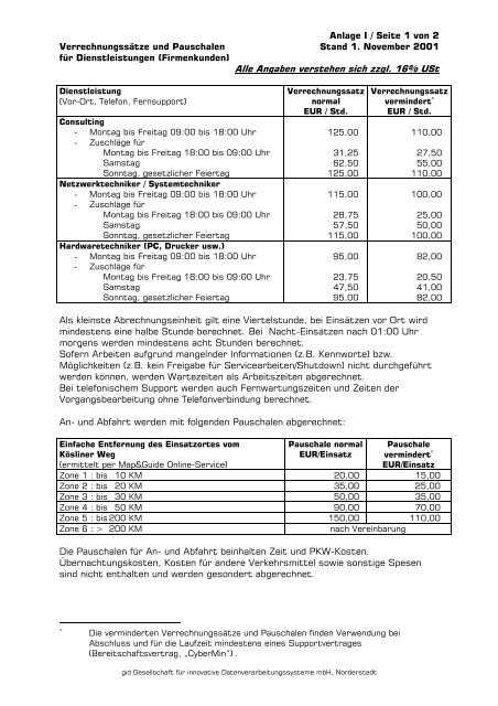 Preisliste Dienstleistungen (PDF) gid GmbH