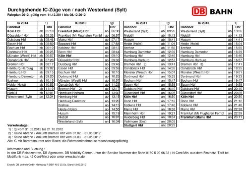 Durchgehende IC-Züge von / nach Westerland (Sylt)