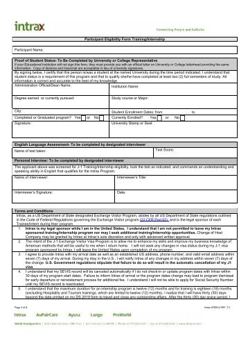 Participant Eligibility Form Training/Internship Proof of Student ...