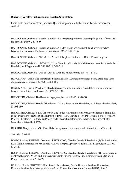 VerÃƒÂ¶ffentlichungen zur Basalen Stimulation in der Pflege 1990