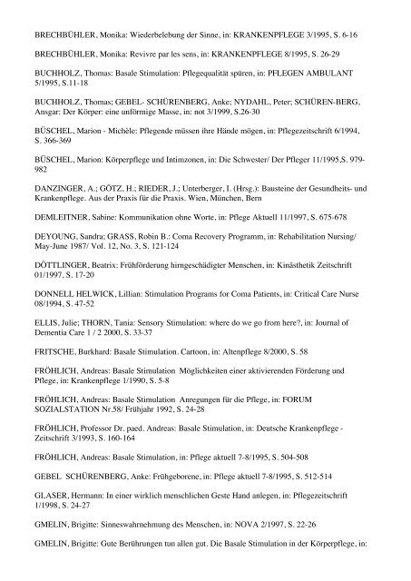 VerÃƒÂ¶ffentlichungen zur Basalen Stimulation in der Pflege 1990