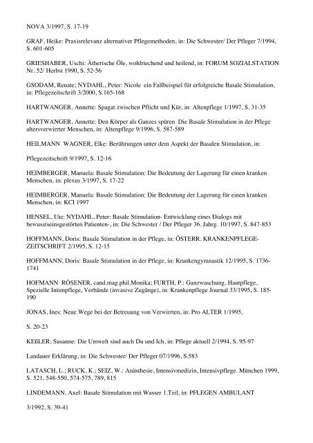 VerÃƒÂ¶ffentlichungen zur Basalen Stimulation in der Pflege 1990