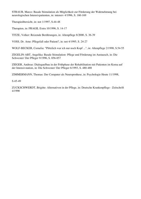 VerÃƒÂ¶ffentlichungen zur Basalen Stimulation in der Pflege 1990