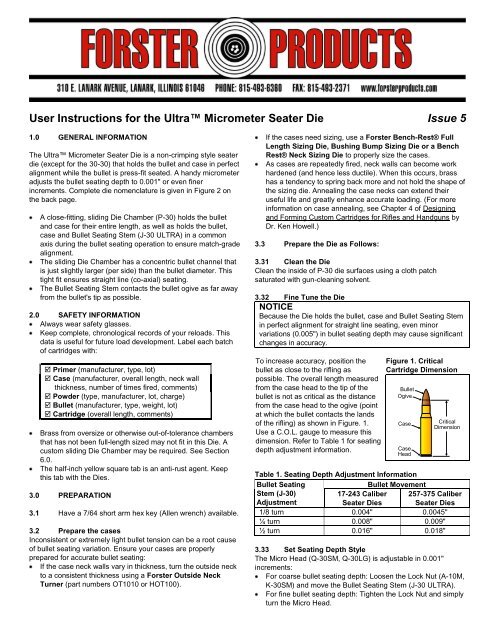 User Instructions for the Ultraâ¢ Micrometer Seater ... - Forster Products