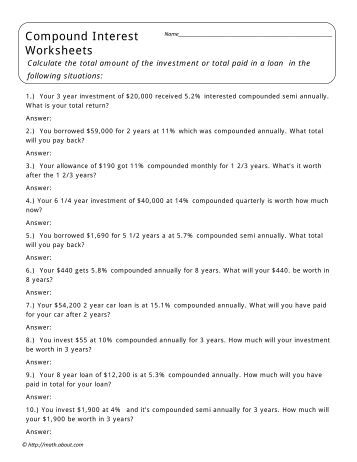 Worksheets Compound Interest Worksheets compound interest worksheets math about com
