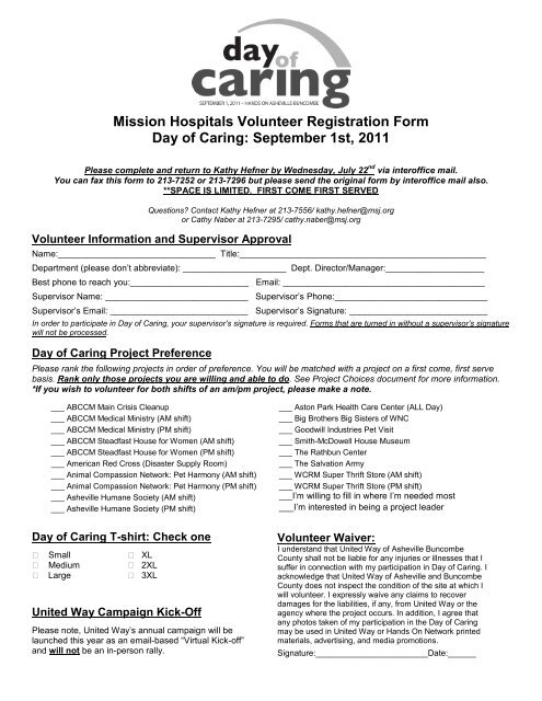 Mission Hospitals Volunteer Registration Form - Mission Health