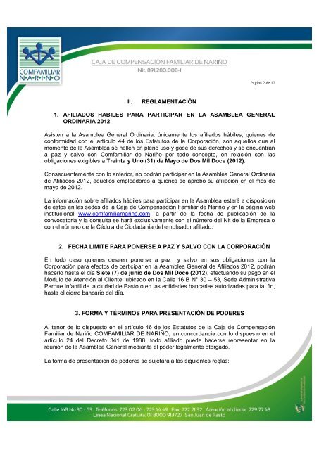 convocatoria - comfamiliar nariÃ±o