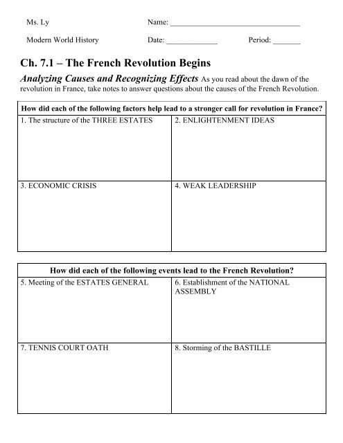 Handout - French Revolution (Ch 7 Guided Reading)