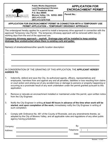 application for encroachment permit - City of Moreno Valley