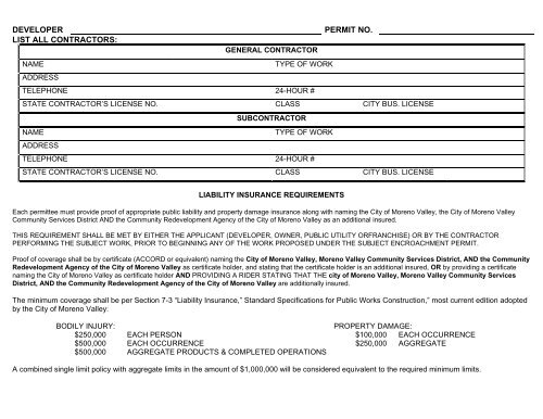 application for encroachment permit - City of Moreno Valley