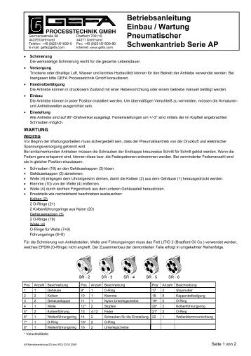 Betriebsanleitung Einbau / Wartung ... - GEFA Processtechnik GmbH