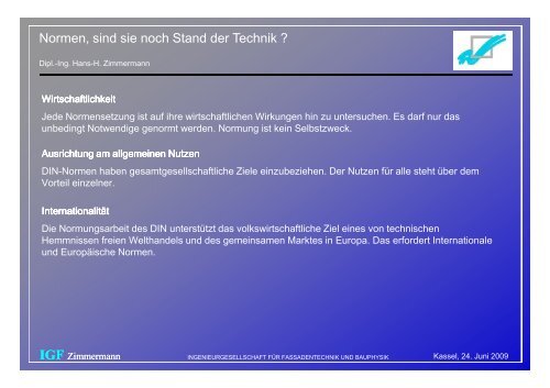 20090624 Vortrag Normen - Sind sie noch Stand ... - IGF Zimmermann