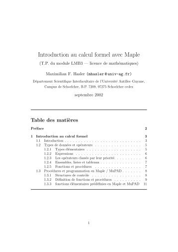 Introduction au calcul formel avec Maple - UniversitÃ© des Antilles et ...