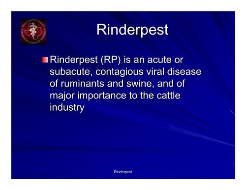 Rinderpest Powerpoint - College of Veterinary Medicine - Texas ...