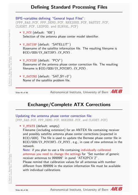 New processing examples - Bernese GNSS Software