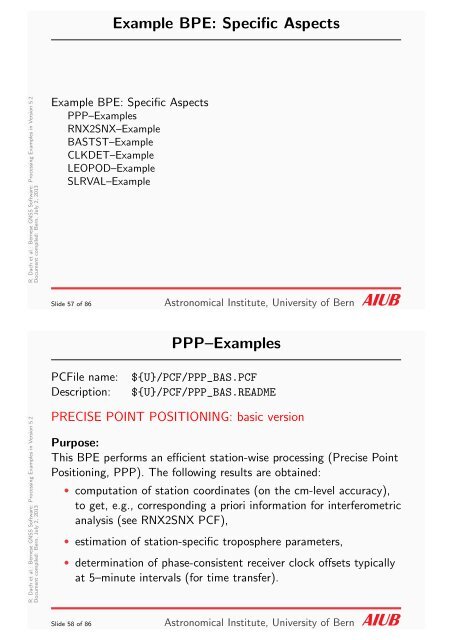 New processing examples - Bernese GNSS Software