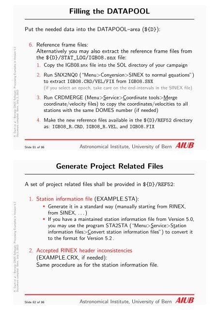 New processing examples - Bernese GNSS Software