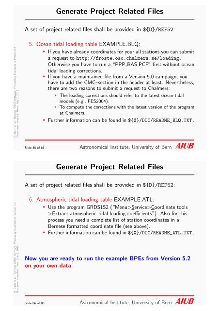 New processing examples - Bernese GNSS Software