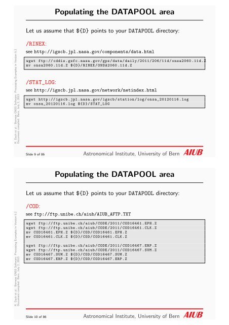 New processing examples - Bernese GNSS Software