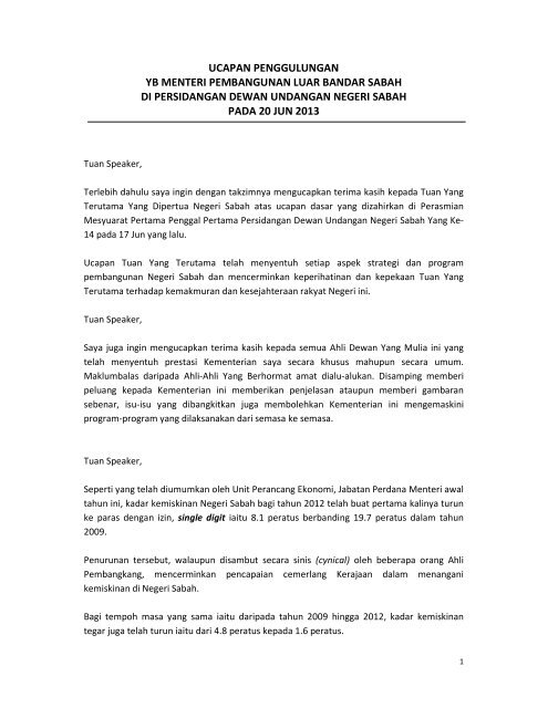 Ucapan Penggulungan Yb Menteri Sabah