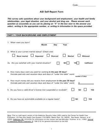 ASI Self-Report Form - Center for Health Care Evaluation (CHCE)