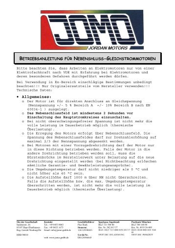 Nebenschluss-Gleichstrommotoren - JoMo Elektromaschinen GmbH