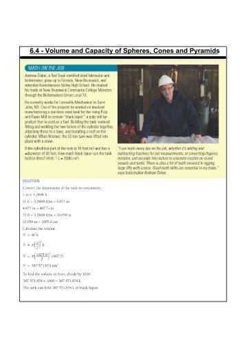 6.4 Volume and Capacity of Spheres, Cones and Pyramids