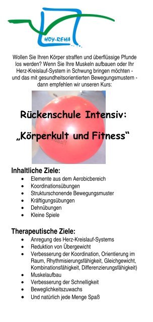 Rückenschule Intensiv: „Körperkult und Fitness“ - HOY-REHA GmbH