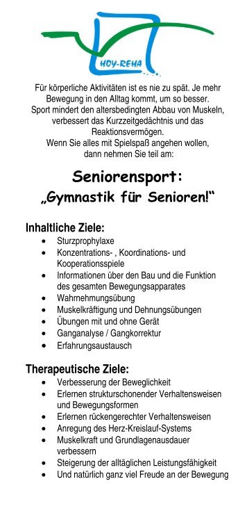 Seniorensport: „Gymnastik für Senioren!“ - HOY-REHA GmbH