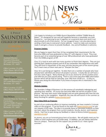 EMBA Alumni Newsletter vol. 1 - College of Business - Rochester ...