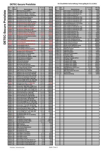 DETEC-Secure Preisliste 2012.xlsx - Detec Handel