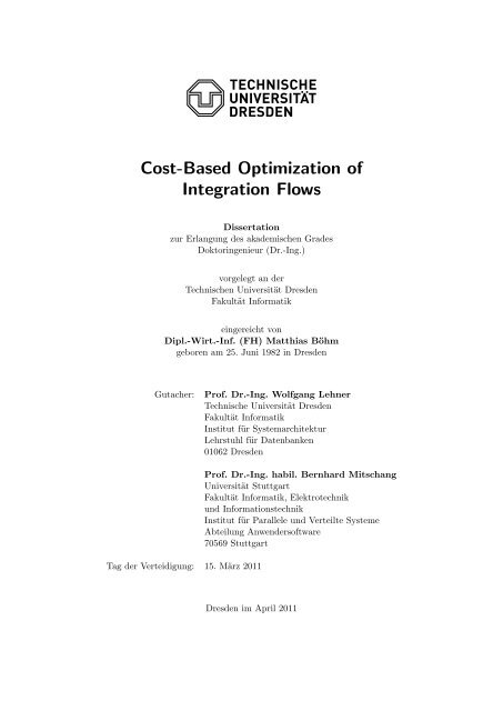 Cost-Based Optimization of Integration Flows - Datenbanken ...