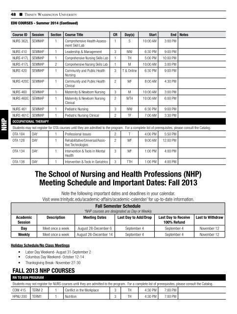 2013-2015 COURSE SCHEDULE - Trinity Washington University