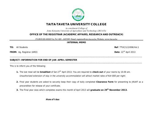 memo to students - end of semester april 2013 - Taita Taveta ...