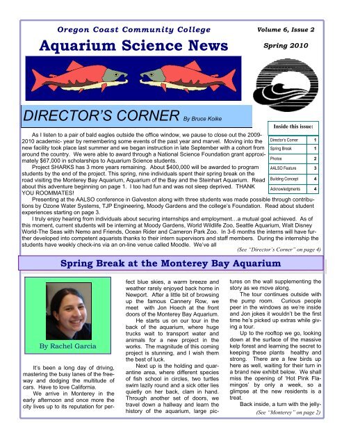 DIRECTOR'S CORNER By Bruce Koike Aquarium Science News