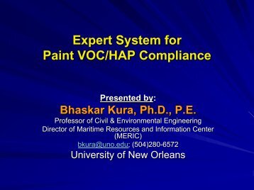 Expert System for Paint VOC/HAP Compliance Presented by - NSRP