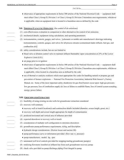 Remedial Action Plan checklist - Florida Department of ...