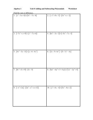algebra 1 unit 8 adding and subtracting polynomials worksheet - Adding And Subtracting Polynomials Worksheet algebra 1 unit 8 adding and subtracting polynomials worksheet - Adding And Subtracting Polynomials Worksheet